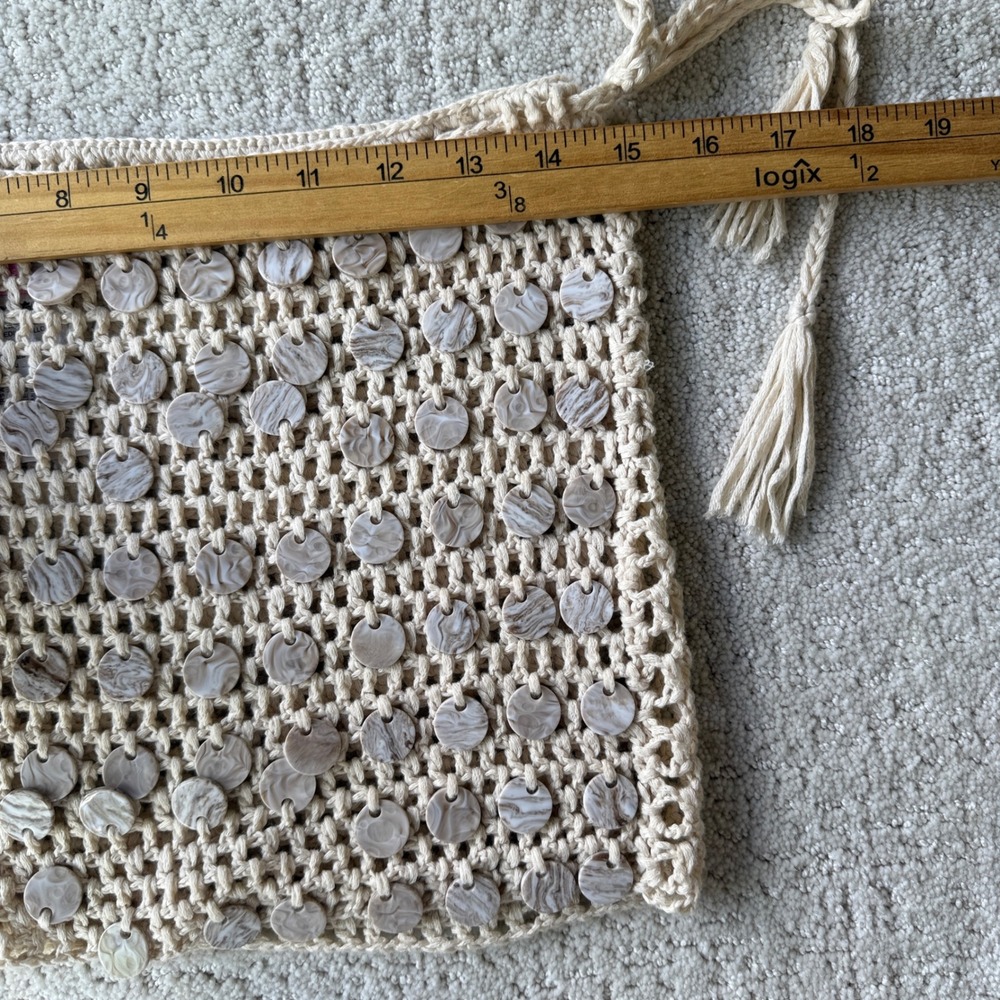 Edikted Alora Iridescent Crochet Mini Skirt Womens Size S Beige Sequin Boho Tie - Picture 9 of 10